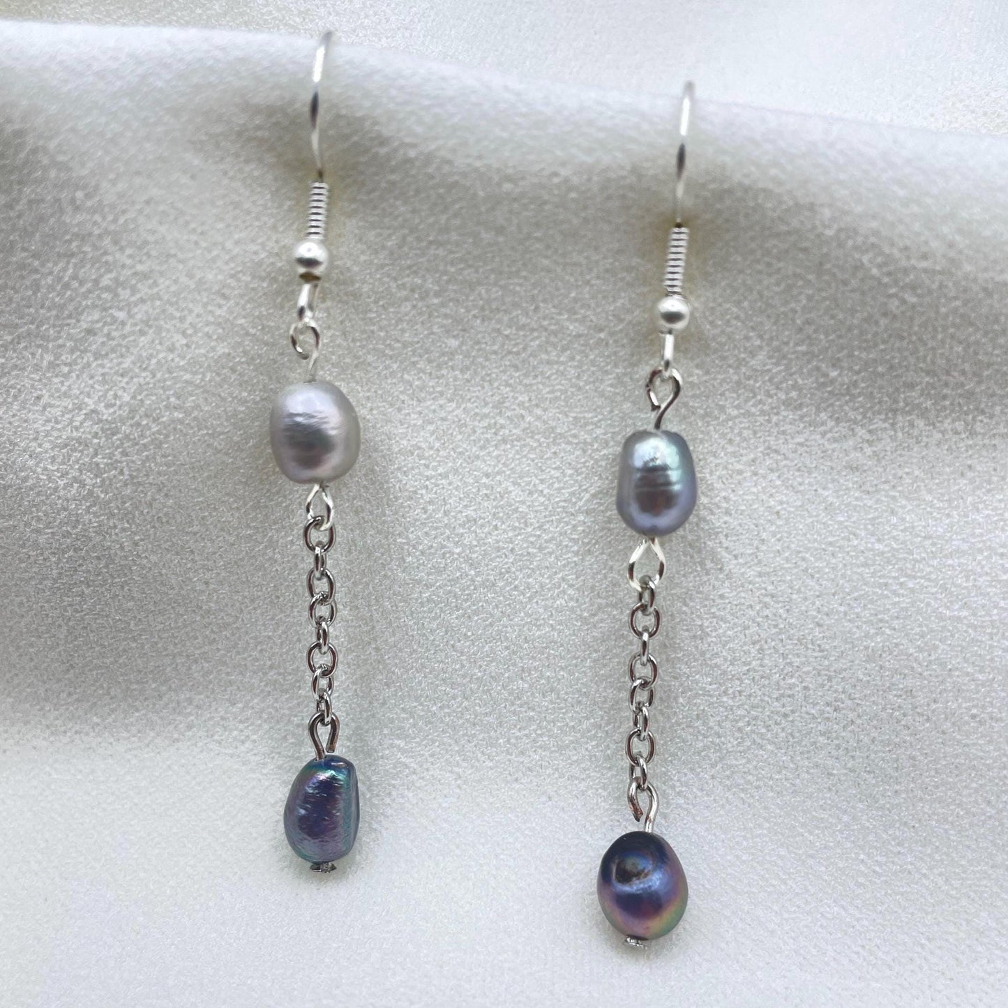 Gemma - Elegant Freshwater Baroque Pearl Silver Drops Blue Gray Earrings Gifts