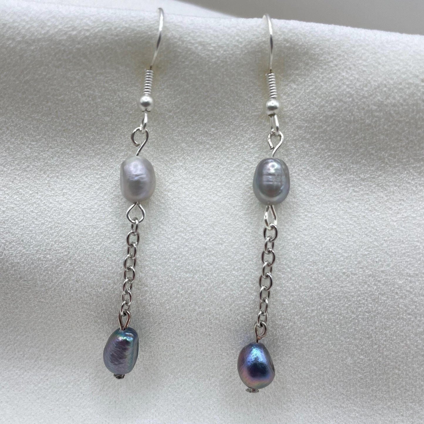 Gemma - Elegant Freshwater Baroque Pearl Silver Drops Blue Gray Earrings Gifts