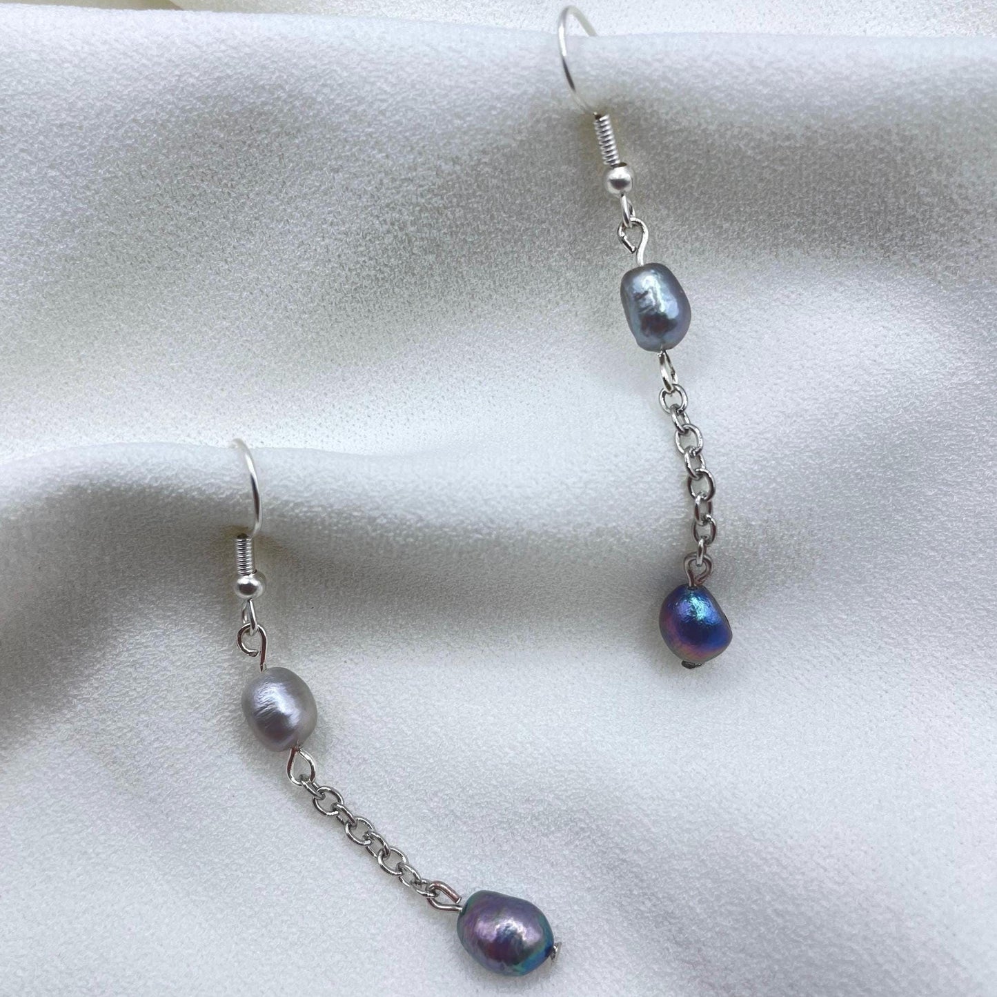 Gemma - Elegant Freshwater Baroque Pearl Silver Drops Blue Gray Earrings Gifts